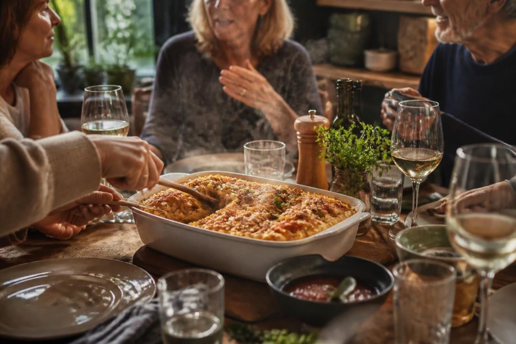 découvrez la recette du riz au four de cyril lignac, une préparation savoureuse et conviviale idéale à partager entre amis pour un repas chaleureux.