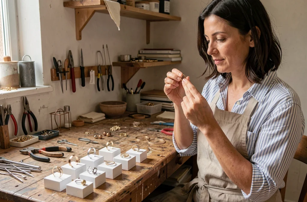 Atelier d'Amaya à Angers, bijoux artisanaux faits main présentés dans un espace de création chaleureux