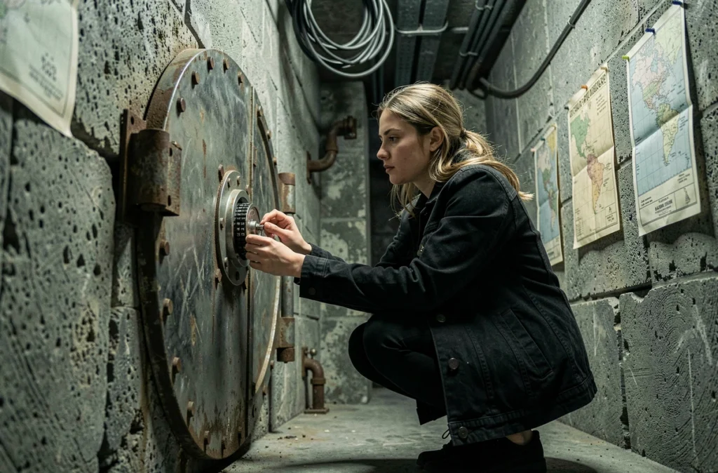 Joueuse manipulant un cadenas dans un escape room thème bunker dans le Var